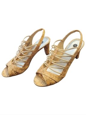 Comfort Party / Dressbarn 'Yera' Tan Cork Strappy Slingback Heels - Size 8.5M